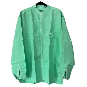 Europann Green linen Mandarin collar button down shirt size XL